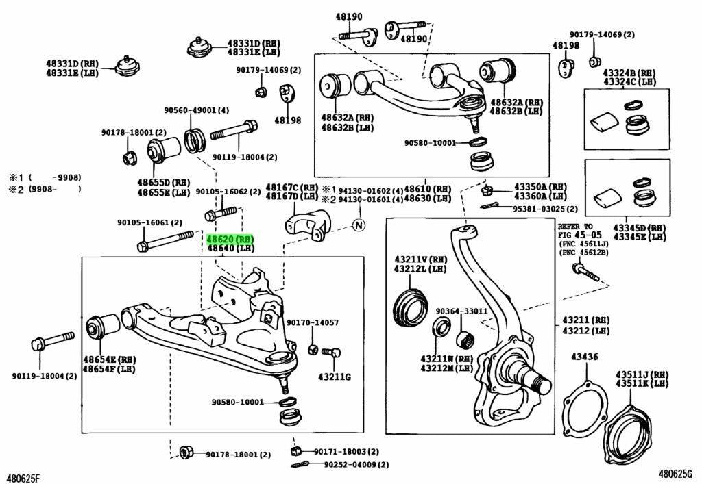 Lexus LX470 Toyota Land Cruiser UZJ100 Front Right Lower Control Arm