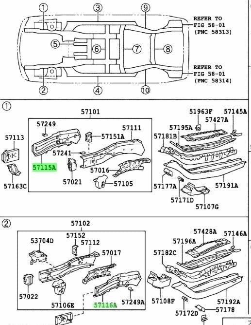 Genuine TOYOTA Lexus Front Side Member Outer Plate RH LH 57115-48020 57116-480211