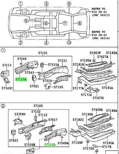 Genuine TOYOTA Lexus Front Side Member Outer Plate RH LH 57115-48020 57116-480211