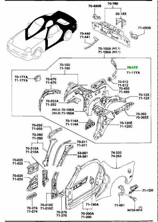 OEM MAZDA INNER PILLAR 'C' (R) REAR RX-7 FD3S FD01-70-11Y0