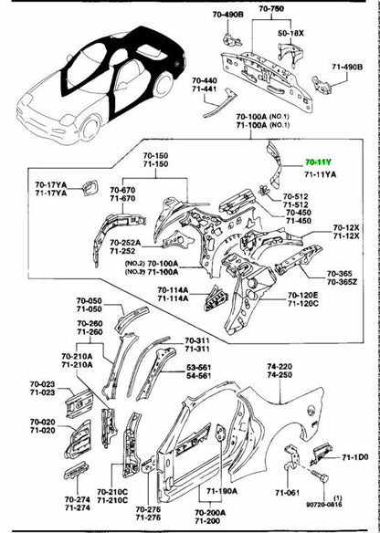 OEM MAZDA INNER PILLAR 'C' (R) REAR RX-7 FD3S FD01-70-11Y0