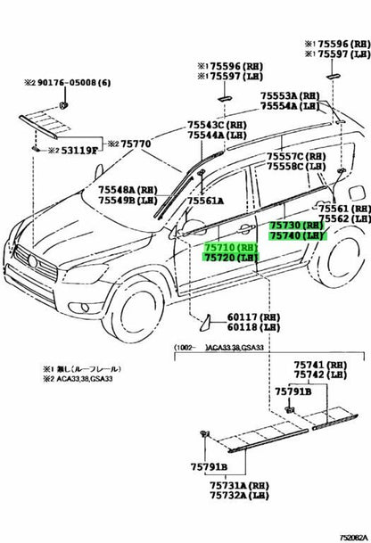 TOYOTA RAV4 ACA3# GSA3# 06-12 Genuine Front & Rear Door Belt Moulding RH LH Set1