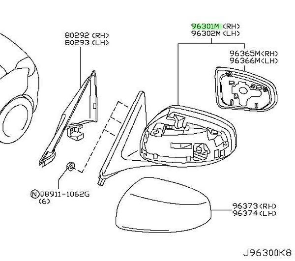 OEM NISSAN 963011EL0A DOOR MIRROR ASSEMBLY RH 96301-1EL0A