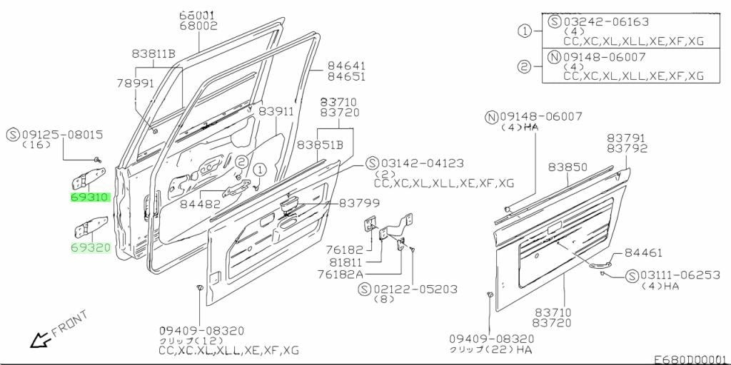 OEM Genuine Suzuki Front Door UpperLower Hinges Set 4PCS 69310-80110 69320-801101