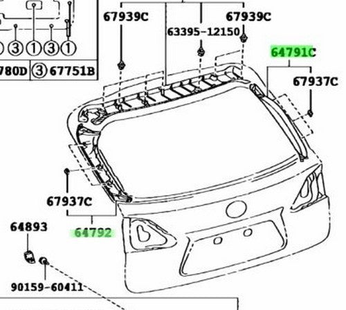 LEXUS RX270/350/450H BackDoorTrimCover RH LH Black 64791-48051-C0 64792-48061-C01