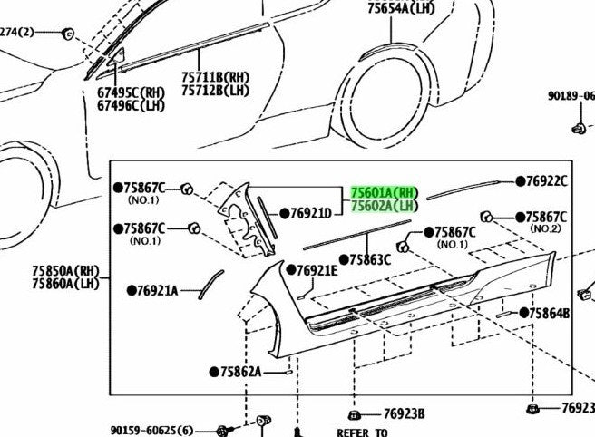 OEM Genuine Toyota Lexus Front Fender Moulding RH LH Set 75601-24010 75602-24010
