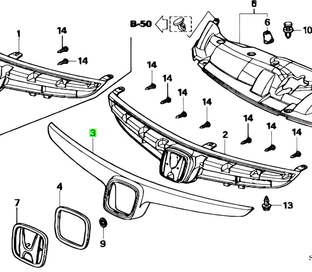 OEM MOLDING, FR. GRILLE Genuine HONDA Civic DBA-FD1 71122-SNB-003