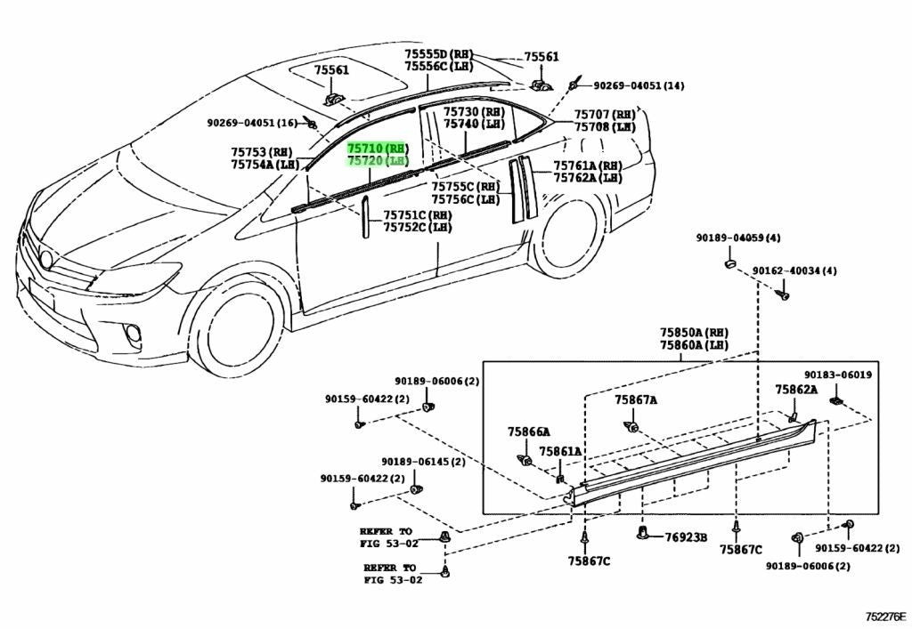 OEM Genuine Toyota Lexus Front Door Belt Moulding RH LH 75710-75010 75720-75010