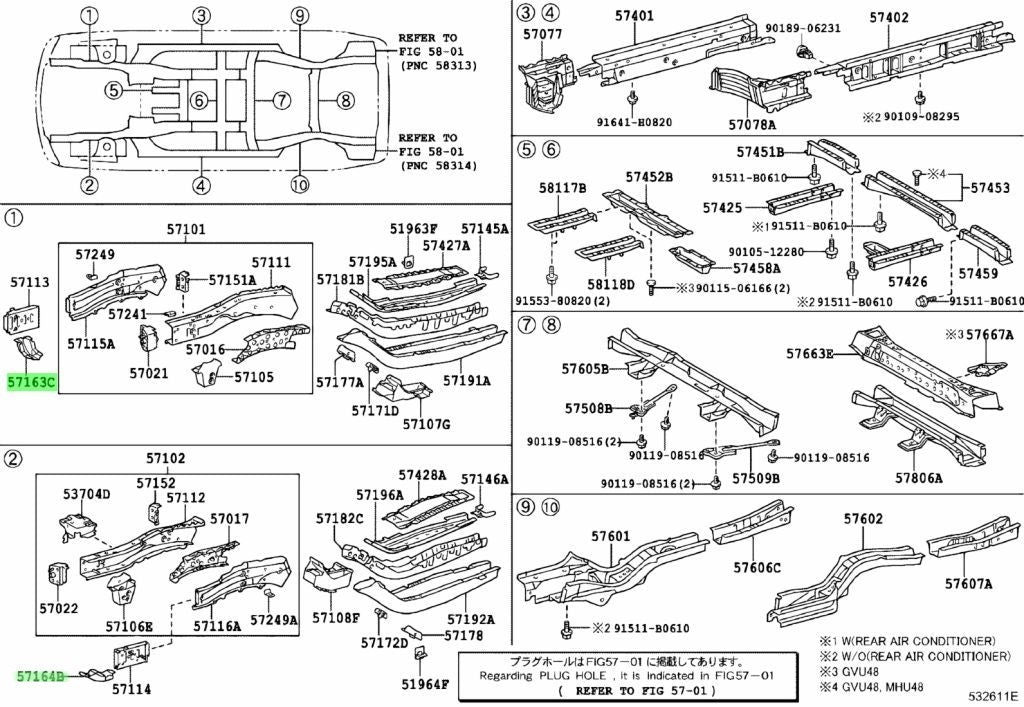 OEM TOYOTA Front Crossmember No.1 Reinforcement RH LH 57163-48020 57164-480200