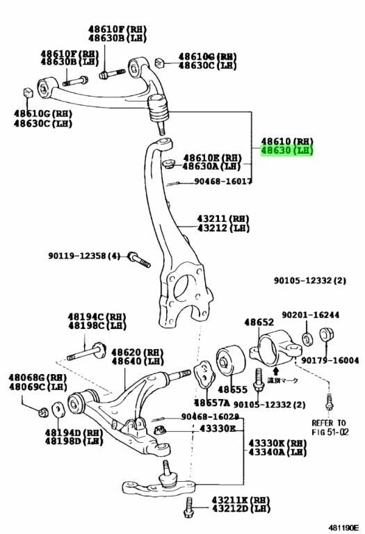 Toyota Lexus LS430 Left Front Upper Suspension Arm Genuine 48630-59035