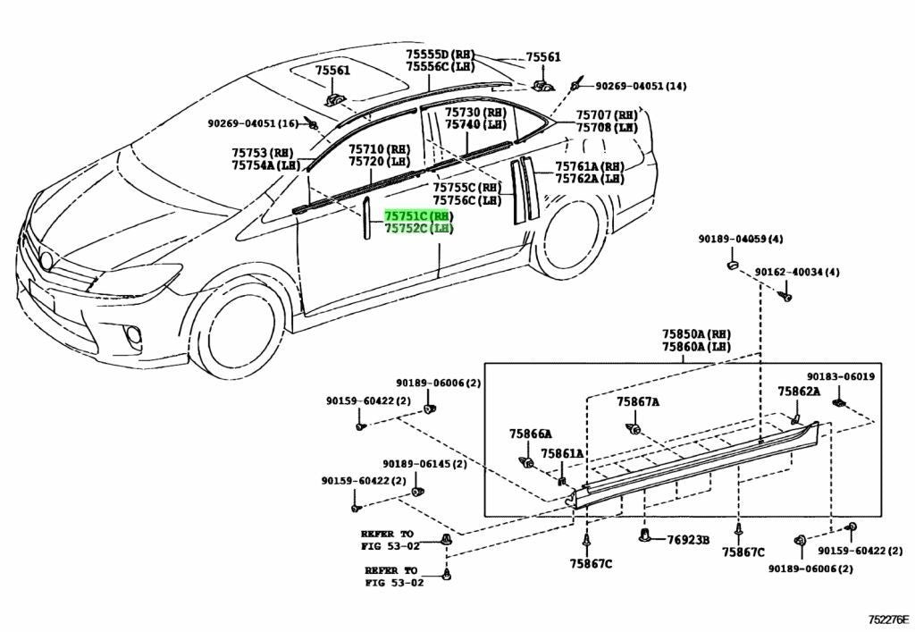 OEM Genuine Toyota Front Door WindowFrame Moulding RH LH 75751-75010 75752-75010