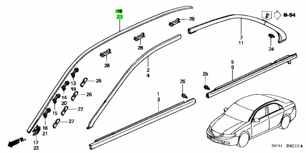OEM MOLDING DRIP SIDE R&L SET Honda Accord ABA-CL7 73168-SEA-003/73158-SEA-003