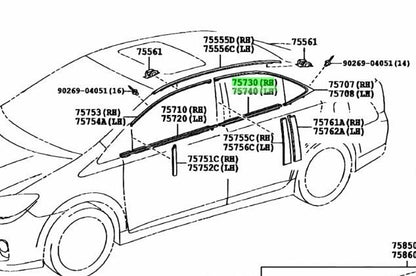 OEM Genuine Toyota Lexus Rear Door Belt Moulding RH LH 75730-75010 75740-75010
