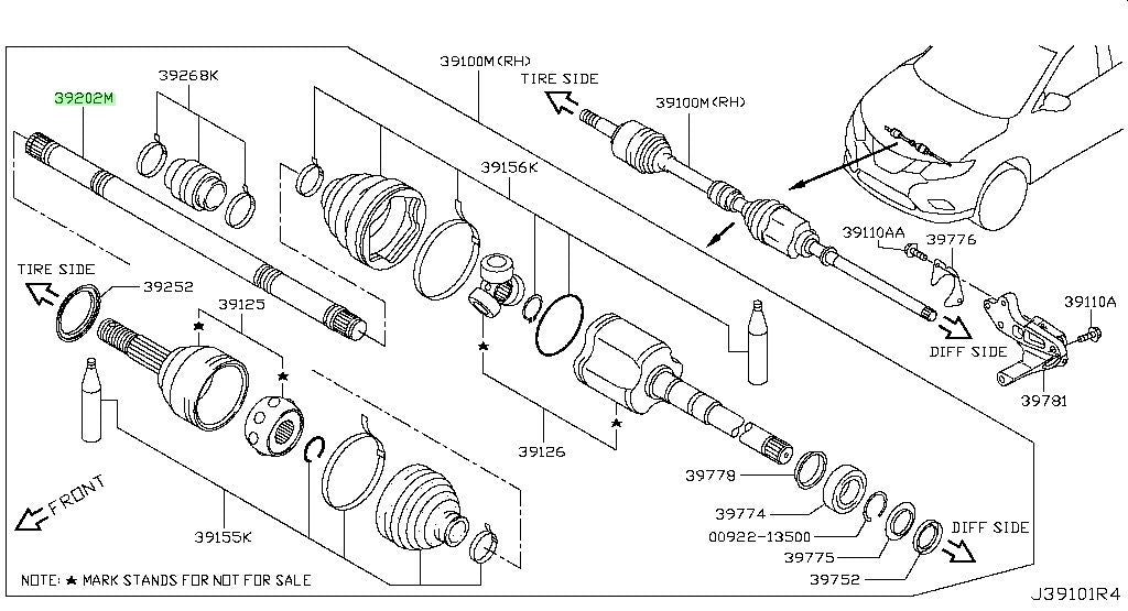New Genuine Nissan Front Right CV Axle Drive Shaft 39204-6MA0D OEM0