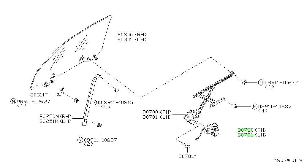 Genuine Nissan Power Window Regulator Motor R&L Set OEM 80730-65F04 80731-65F000