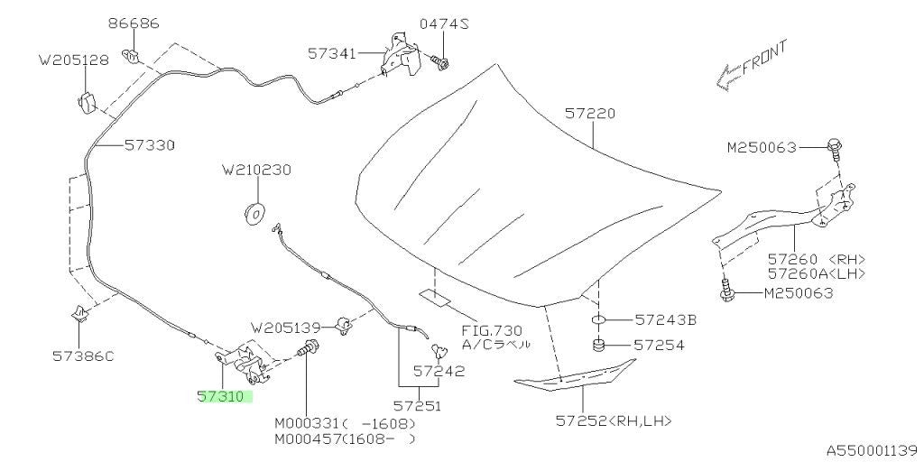 Genuine Subaru Hood Lock Latch OEM 57310-CA0010