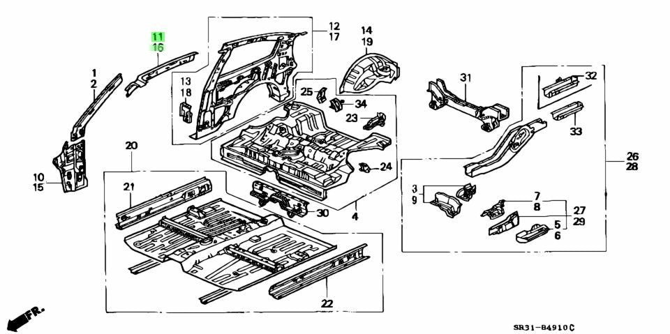 OEM Honda Civic EG 92-95 Roof Side Rail R/L Set 64211-SR3-300ZZ 64611-SR3-300ZZ0