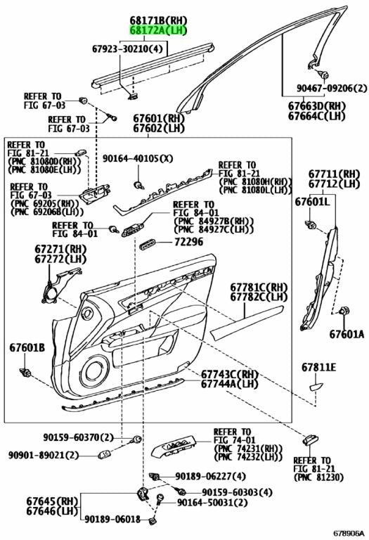 Genuine Toyota Lexus GS Front Door Belt Weatherstrip Inner LH 68172-301521