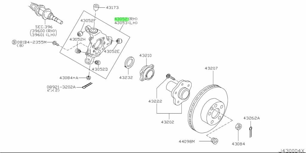 Genuine Nissan 350Z Z33 Rear Right Knuckle Spindle 43018-AL500 OEM0