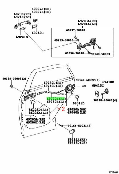 OEM Genuine TOYOTA LEXUS Rear Door Inside Locking Cable Assy RH LH 69770-48060×20