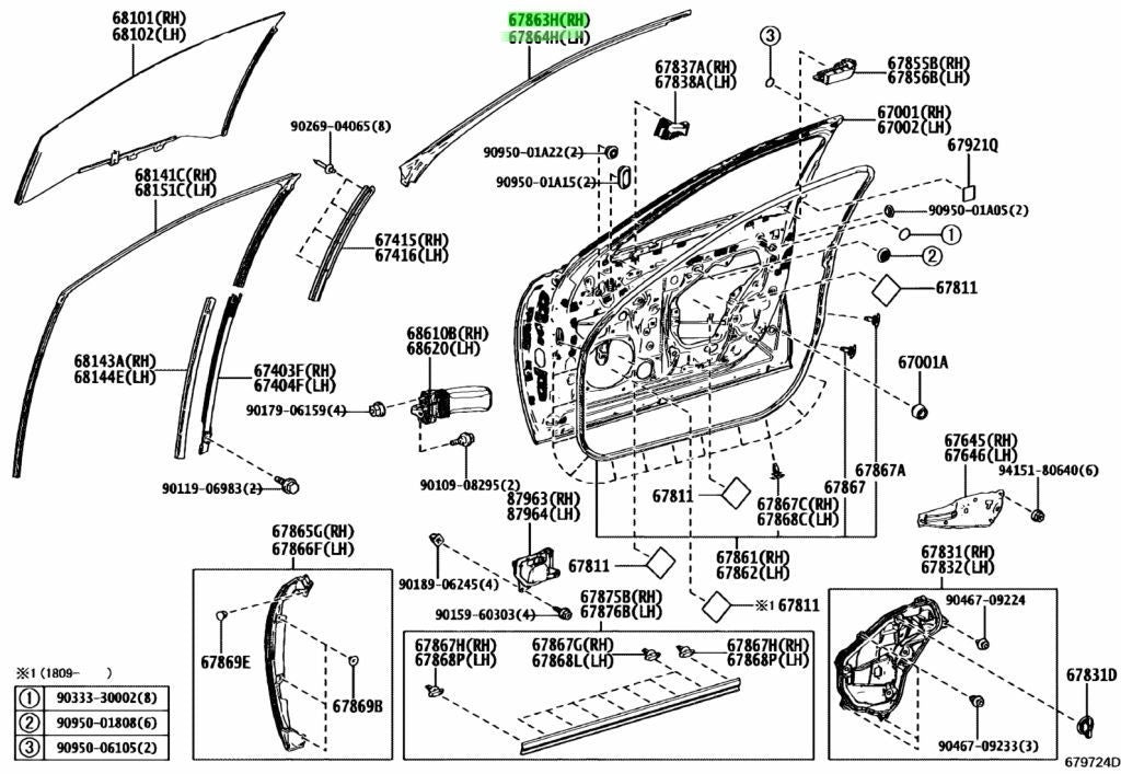 NEW Genuine Toyota FR Door No.2 Weatherstrip Seal R&L Set OEM 67863/67864-500500