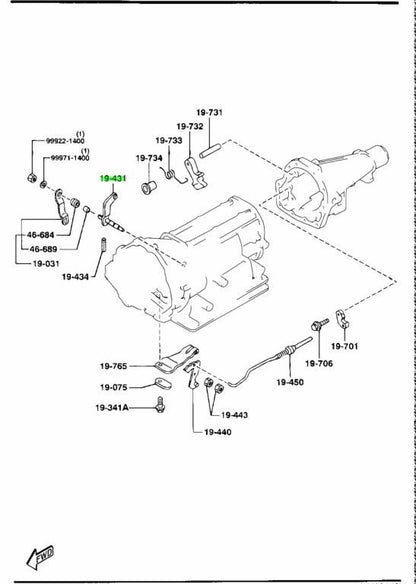 OEM Mazda RX-7 FD3S Automatic Transmission Manual Shaft BV11-19-4310