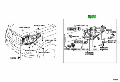 81150-60J40 Toyota Headlamp assy, lh 8115060J40, New Genuine OEM Part2