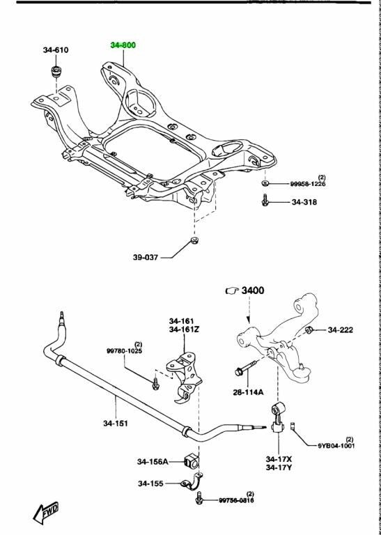 OEM Mazda F100-34-800H Front Suspension Crossmember RX-7 FD3S Genuine0