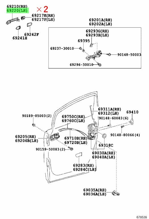 Genuine Toyota Alphard AGH30 Front Outside Door Handle Chrome x2 OEM 69210-580301