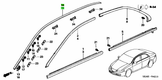 OEM Front MOLDING, DRIP SIDE R&L SET Honda Accord ABA-CL7 73168-73158/SEA-013
