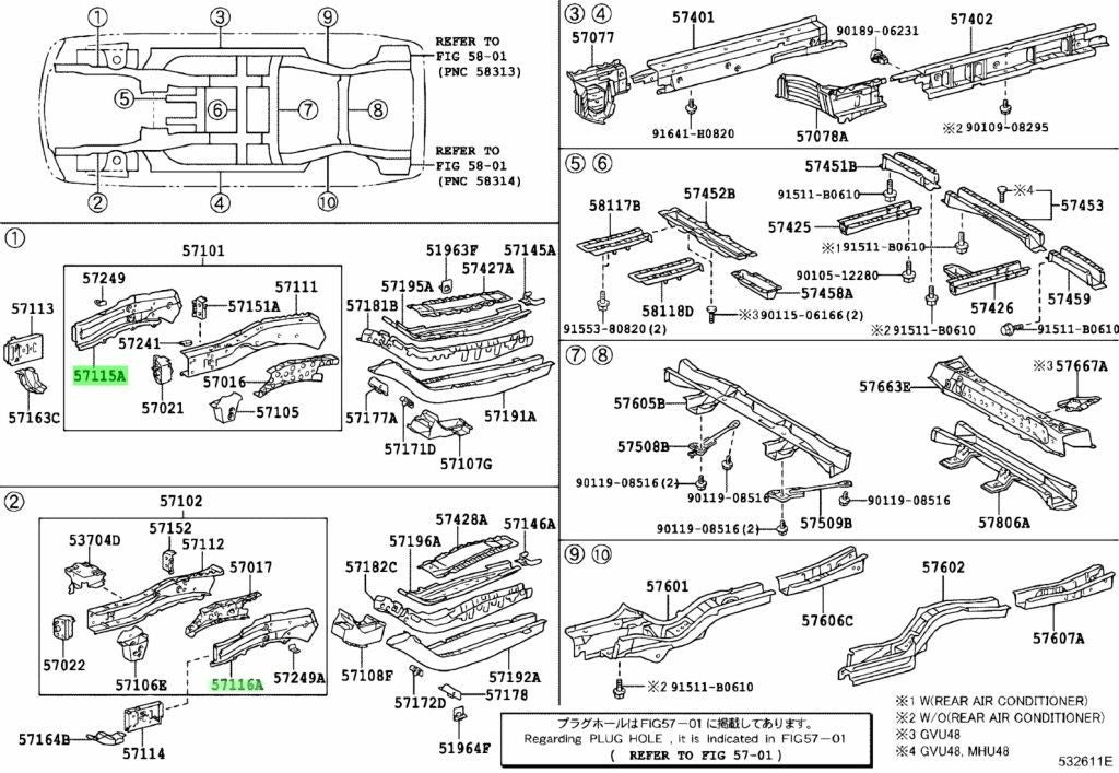 Genuine TOYOTA Lexus Front Side Member Outer Plate RH LH 57115-48020 57116-480210