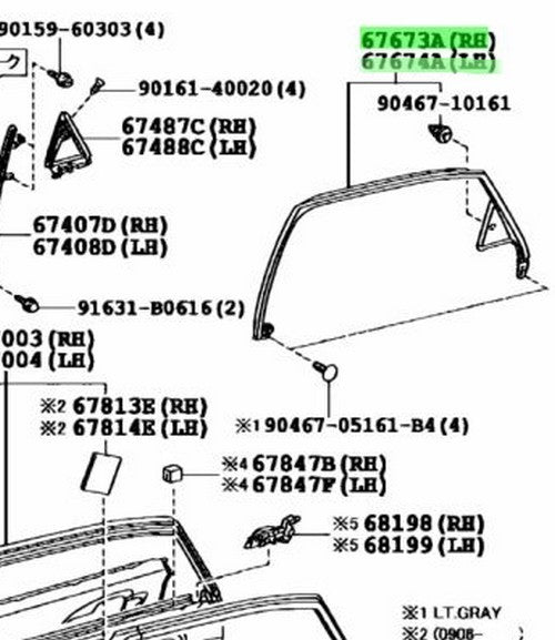 TOYOTA LEXUS RX270/350/450H Rear Door FrameGarnish RH LH 67673-48031 67674-480311