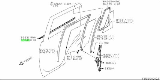 83841-65J00-000 Suzuki Weatherstrip,rr dr out,l 8384165J00000, New Genuine OEM P1