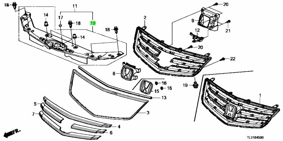 OEM HONDA COVER, FR. GRILLE Accord DBA-CU  Accord Tourer DBA-CW 71129-TL0-G01