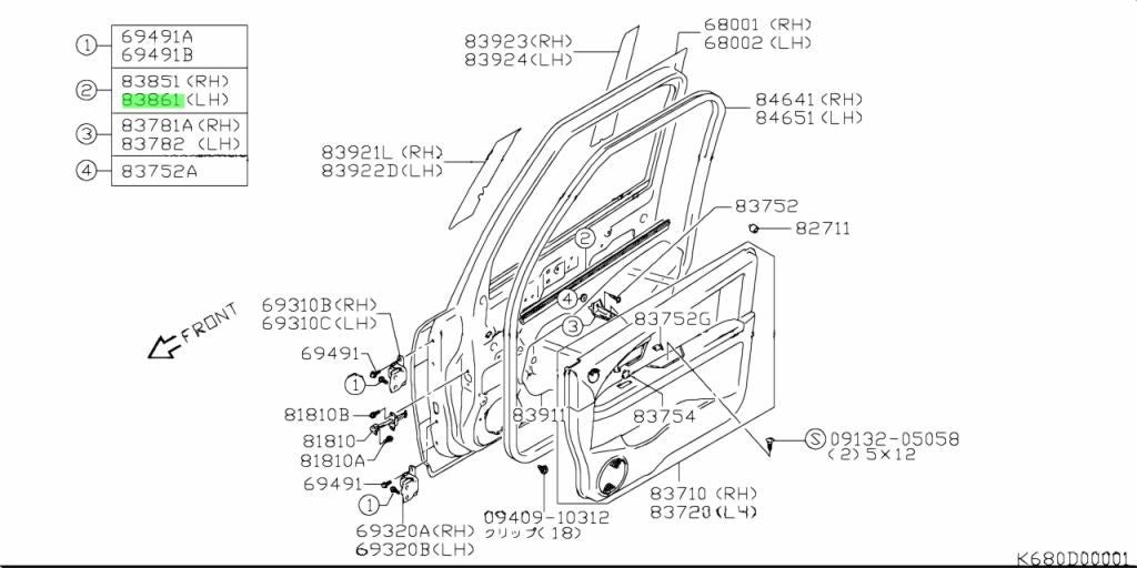 83861-80J00-000 Suzuki Weatherstrip,fr dr inr,l 8386180J00000, New Genuine OEM P1