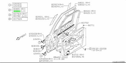 83861-80J00-000 Suzuki Weatherstrip,fr dr inr,l 8386180J00000, New Genuine OEM P1