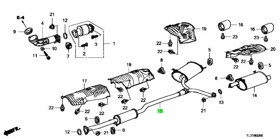 OEM SILENCER COMP., R. EX. Genuine Honda Accord 18307-TL2-A02