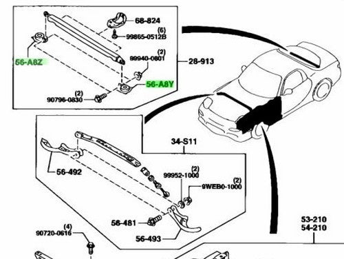 OEM MAZDA STRUT BAR BRACKET LH/RH SET RX-7 FD3S FD01-56-A8Y FD01-56-A8Z1