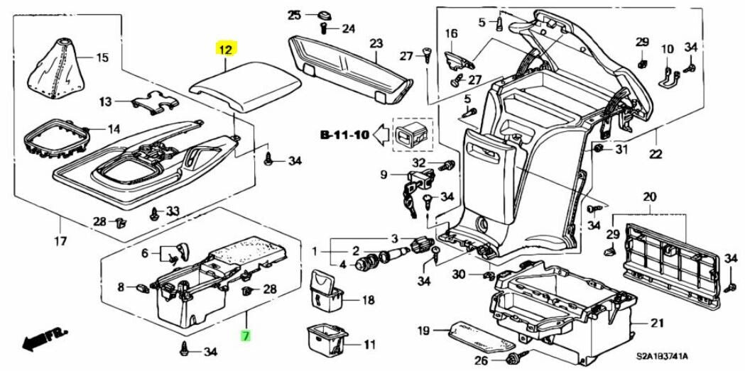 Genuine HONDA S2000 AP1 Cup Holder Set Black and Center Console Armrest *NH167L*
