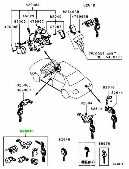 Genuine Mitsubishi Lancer Evo 8 CT9A Lock Cylinder and Key Set MN1612490