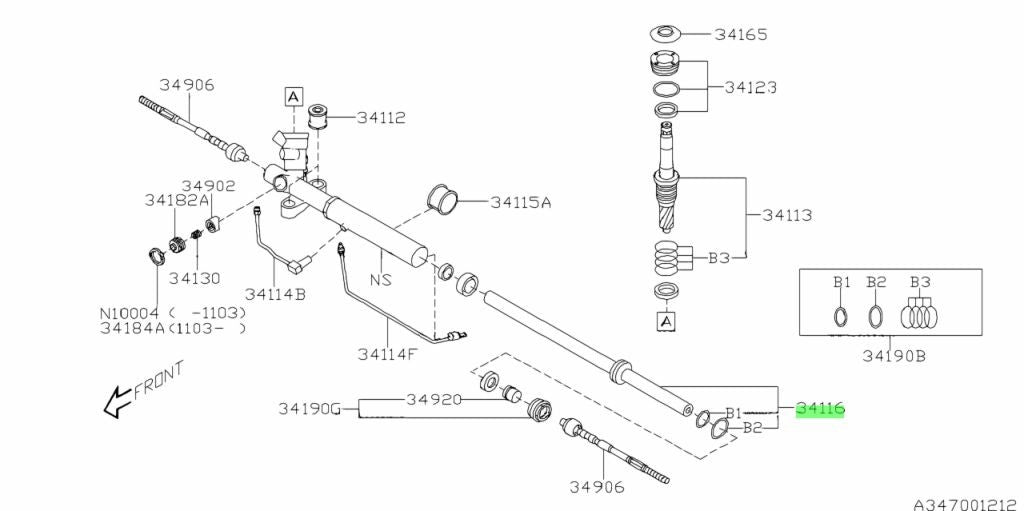 Genuine Subaru Internal Steering Gearbox Rack Assembly OEM 34116FG0100