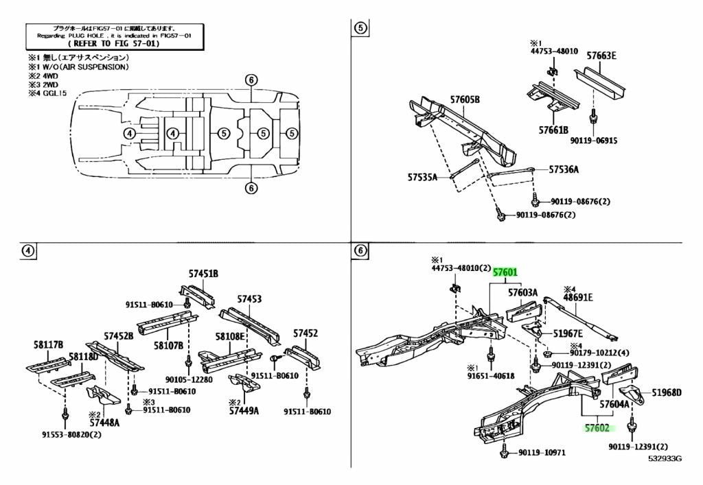 OEM LEXUS RX270/350/450H Rear FloorSideMember Assy RH LH 57601-48090 57602-480900