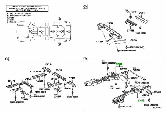 OEM LEXUS RX270/350/450H Rear FloorSideMember Assy RH LH 57601-48090 57602-480900