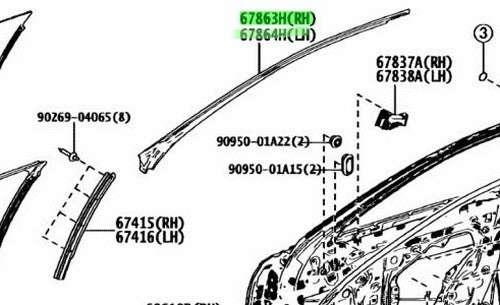 NEW Genuine Toyota FR Door No.2 Weatherstrip Seal R&L Set OEM 67863/67864-500501