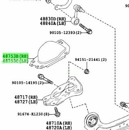 Genuine Toyota Rear Suspension Support Cover RH LH Set 48753-10010 48753-100201