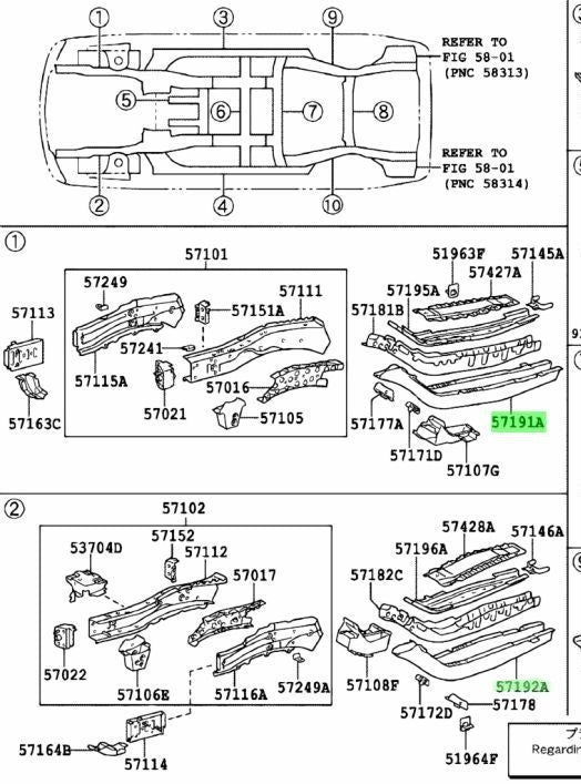 Genuine TOYOTA Lexus Front Side Member Inner Rear RH LH 57191-48020 57192-480201