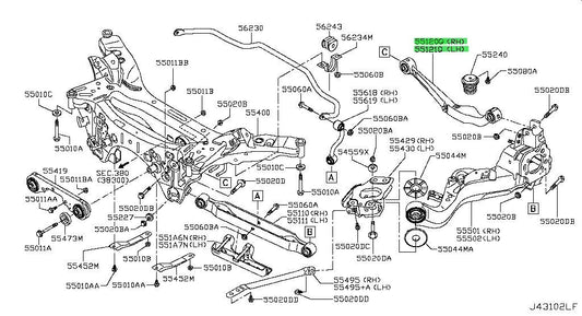 New Genuine Nissan Rear Upper Control Arm LH RH Pair 55120/55121-JD04A OEM1