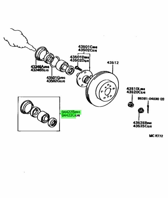 TOYOTA genuine 04422-012121 CELICA 4wd GT-4 ST205 OIL SEAL KIT FRONT AXLE HUB JP2
