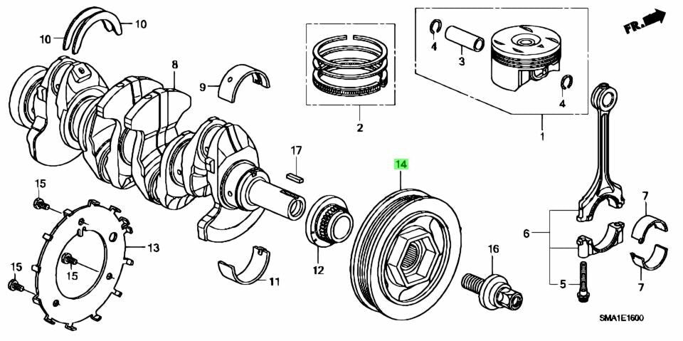 Honda Crankshaft Pulley Engine OEM 13810-RNA-A02