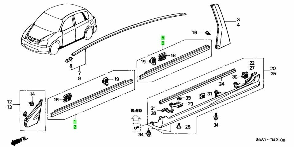 OEM Honda Door Molding Assy Set CIVIC 7th Gen 2000~2005 72410/72450/72910/72950